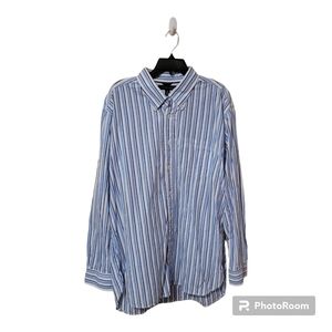 Tommy Hilfiger White And Blue Striped Button Up Shirt Men's XL
